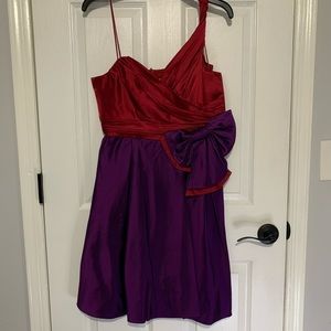 One shoulder purple and red dress🥀